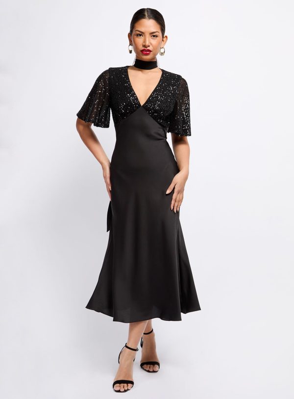 VOGUE WILLIAMS Black Sequin Midaxi Dress