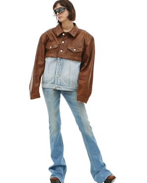 VTMNTS Convertible leather and denim jacket