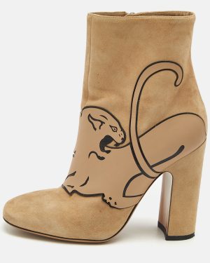 Valentino Beige Suede Panther Ankle Length Ankle Boots Size 37