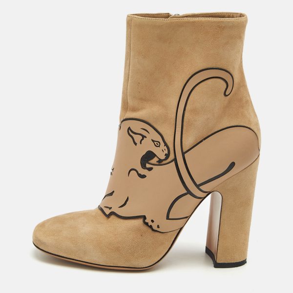 Valentino Beige Suede Panther Ankle Length Ankle Boots Size 37