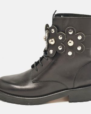 Valentino Black Leather Embellished Combat Boots Size 36