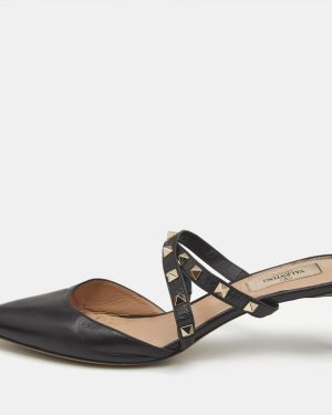 Valentino Black Leather Rockstud Mules Size 40.5