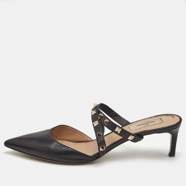Valentino Black Leather Rockstud Mules Size 40.5