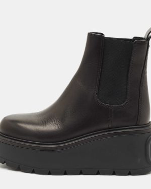 Valentino Black Leather Uniqueform Platform Ankle Length Boots Size 38.5