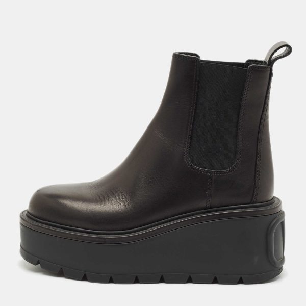 Valentino Black Leather Uniqueform Platform Ankle Length Boots Size 38.5