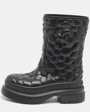 Valentino Black Rubber Atelier 03 Rose Edition Rain Boots Size 37