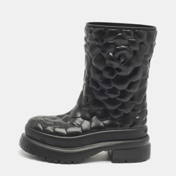 Valentino Black Rubber Atelier 03 Rose Edition Rain Boots Size 37