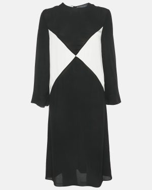 Valentino Black Silk Crepe Panel Detail Midi Shift Dress S