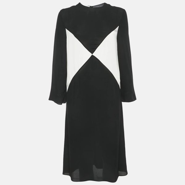 Valentino Black Silk Crepe Panel Detail Midi Shift Dress S