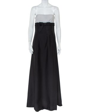 Valentino Black & White Wool & Silk Blend Bow Detail Strapless Tube Dress M
