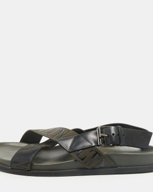 Valentino Black/Green Fabric and Leather VLTN Print Cross Strap Sandals Size 39