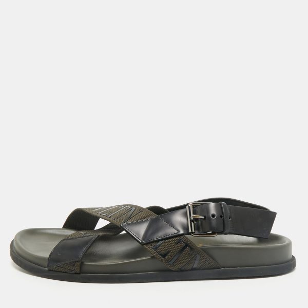 Valentino Black/Green Fabric and Leather VLTN Print Cross Strap Sandals Size 39