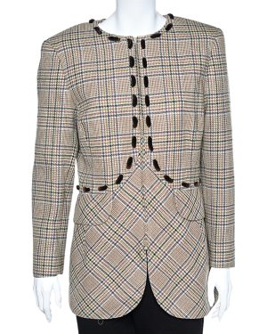 Valentino Boutique Beige Prince Of Wales Check Wool Blazer L