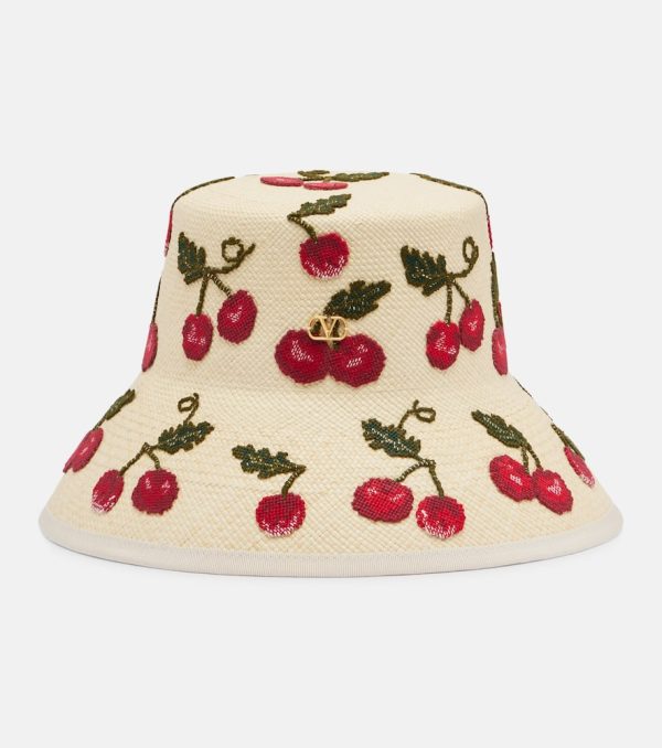 Valentino Cherryfic embroidered straw sun hat