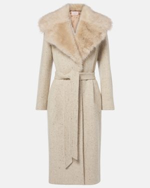 Valentino Faux fur-trimmed virgin wool wrap coat