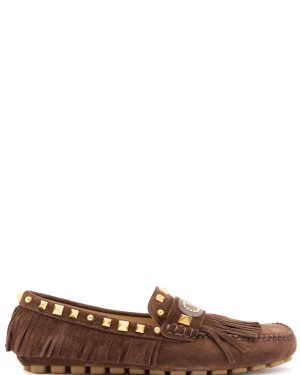 Valentino Garavani Fastaway Driver Fringed Suede Loafers - Brown - 36 (IT36 / UK3)