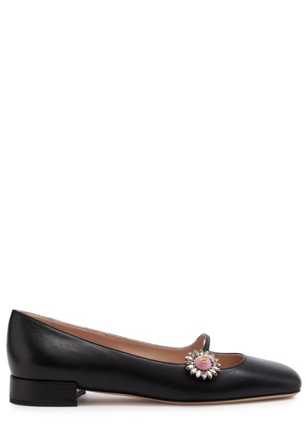Valentino Garavani Mary Jane Embellished Leather Ballet Flats - Black - 40 (IT40 / UK7)