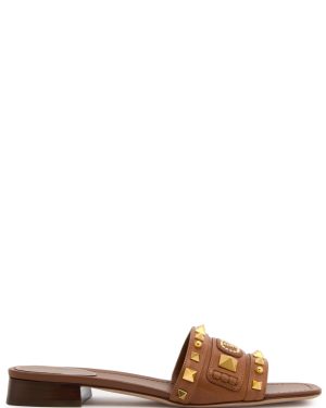 Valentino Garavani Plaster Caster Embellished Leather Sliders - Brown - 36 (IT36 / UK3)