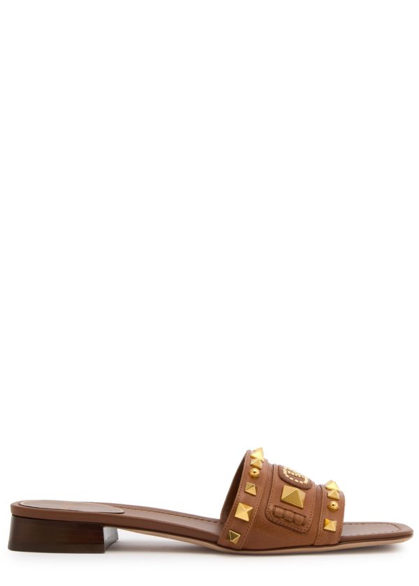 Valentino Garavani Plaster Caster Embellished Leather Sliders - Brown - 36 (IT36 / UK3)