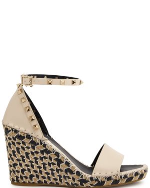 Valentino Garavani Rockstud 100 Leather Wedge Espadrilles - Ivory - 38 (IT38 / UK5)