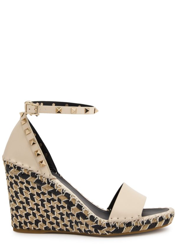 Valentino Garavani Rockstud 100 Leather Wedge Espadrilles - Ivory - 38 (IT38 / UK5)