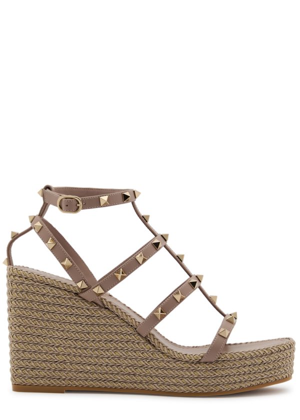 Valentino Garavani Rockstud 100 Leather Wedge Espadrilles - Nude - 40 (IT40 / UK7)