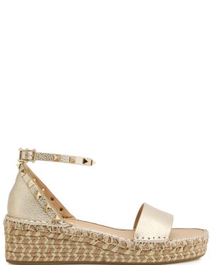 Valentino Garavani Rockstud 50 Metallic Leather Wedge Espadrilles - Gold - 38 (IT38 / UK5)