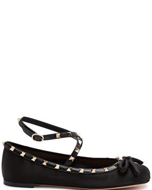 Valentino Garavani Rockstud Satin Ballet Flats - Black - 3