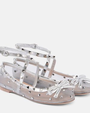 Valentino Garavani Rockstud bow-detail mesh ballet flats