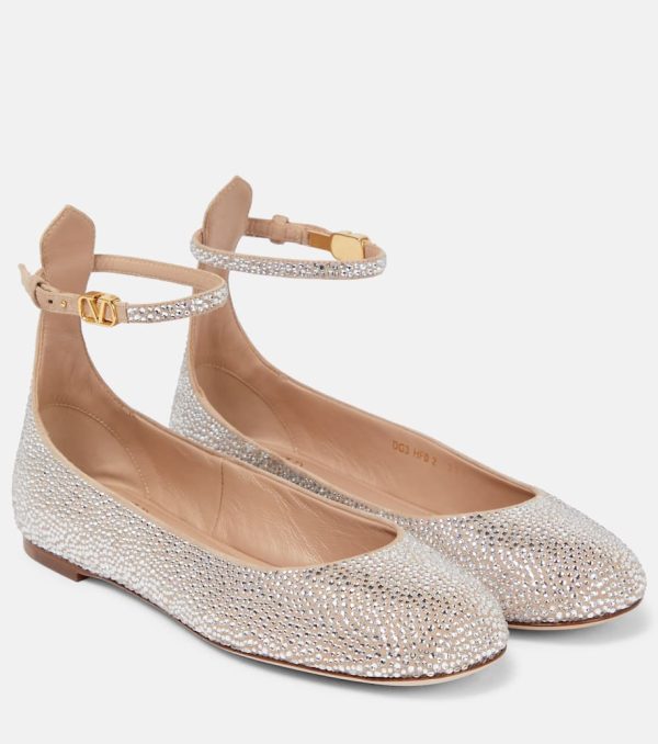 Valentino Garavani Tan-Go embellished suede ballet flats