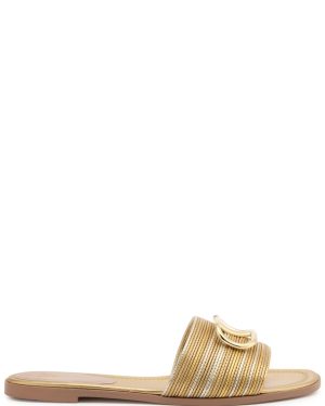 Valentino Garavani Vlogo Metallic Leather Sliders - Gold - 37 (IT37 / UK4)