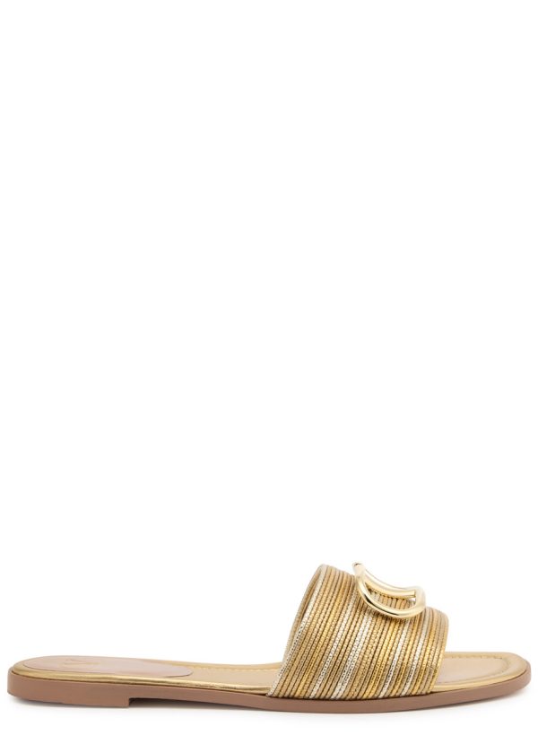 Valentino Garavani Vlogo Metallic Leather Sliders - Gold - 37 (IT37 / UK4)