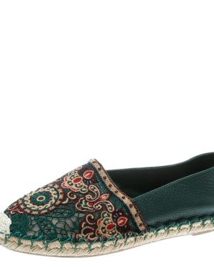 Valentino Green Embroidered Leather Espadrilles Size 35