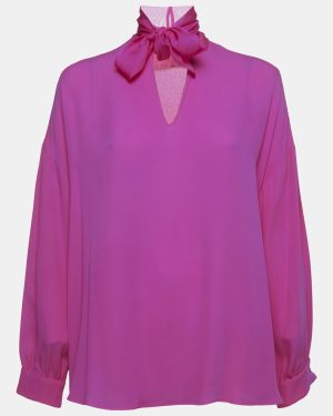 Valentino Pink Silk Tie-Up Neck Detail Oversized Blouse S
