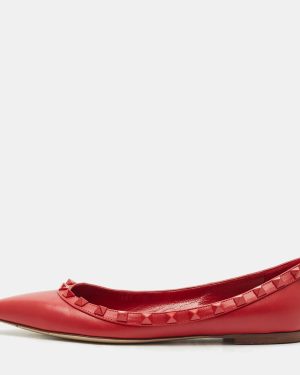 Valentino Red Leather Rockstud Ballet Flats Size 37