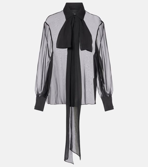 Valentino Scarf-detail sheer silk chiffon blouse