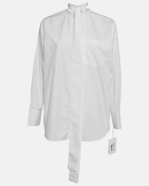 Valentino White Cotton Tie-Up Neck Oversized Shirt XS