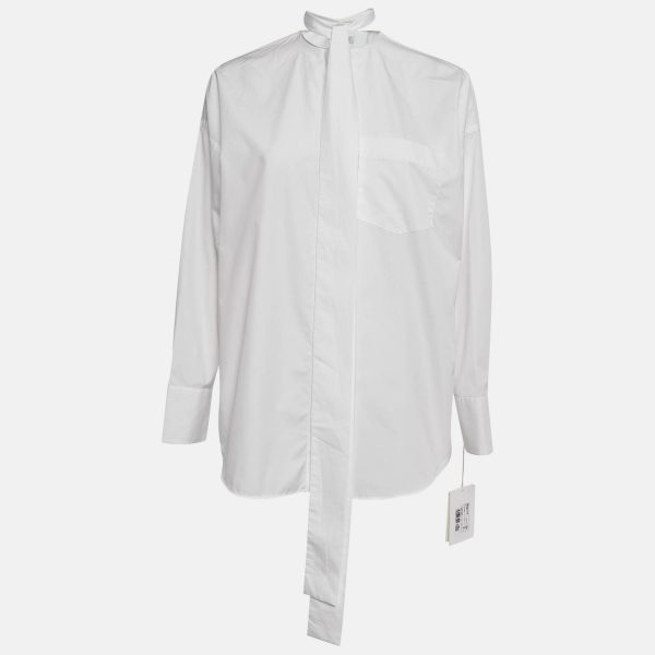Valentino White Cotton Tie-Up Neck Oversized Shirt XS