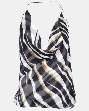 Valentino White/Black Printed Silk Cross Strap Camisole Top M