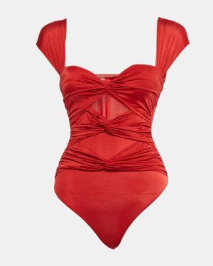 Valentino Wolford Red Lycra String Bodysuit S