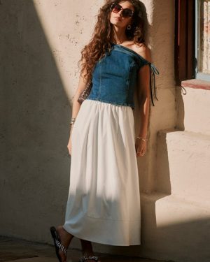 Varinia White Poplin A-Line Maxi Skirt