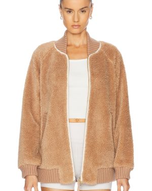 Varley Ella Longline Sherpa Bomber Jacket in Chanterelle - Brown. Size L (also in ).
