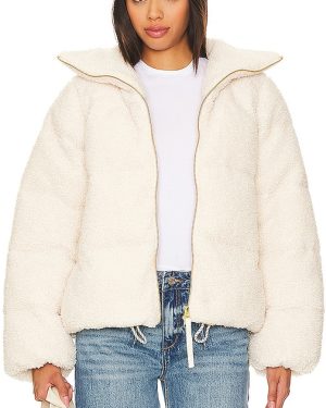 Varley Wilkins Sherpa Puffer Jacket in Beige. Size M.