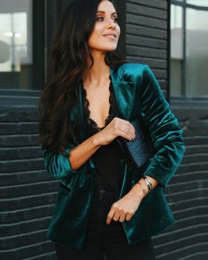 Velour Blazer Jacket For Women Green Burgundy Solid Color Casual Slim Fit Spring Fall Street Outerwear