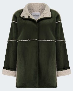 Velvet - Albany Reversible Shearling Coat in Khaki