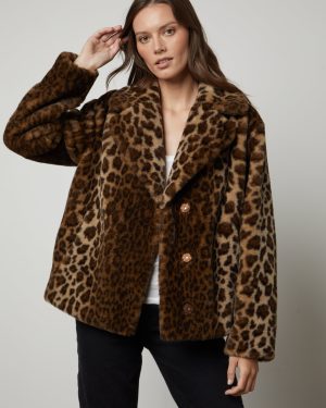 Velvet By Graham & Spencer Amani Faux Fur Coat In Leopard Print - Small | Fully Lined | 100% Polyester