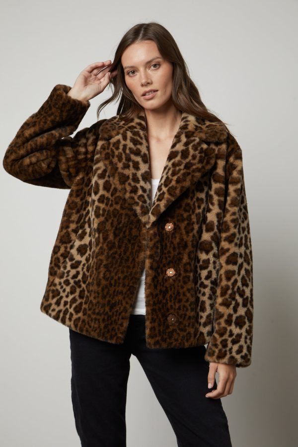 Velvet By Graham & Spencer Amani Faux Fur Coat In Leopard Print - Small | Fully Lined | 100% Polyester