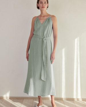Velvet By Graham & Spencer Carrillo Cotton Gauze Maxi Dress In Green - M | 100% Cotton