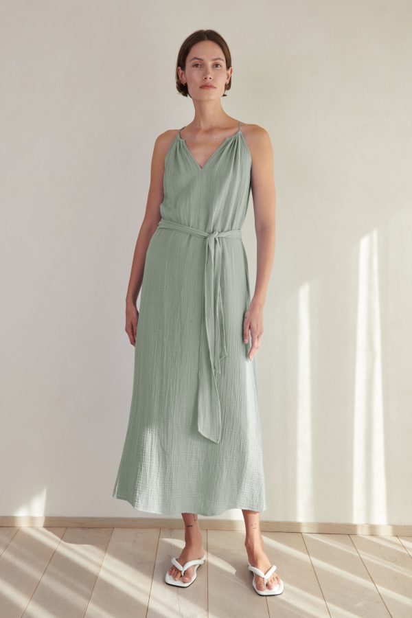 Velvet By Graham & Spencer Carrillo Cotton Gauze Maxi Dress In Green - M | 100% Cotton