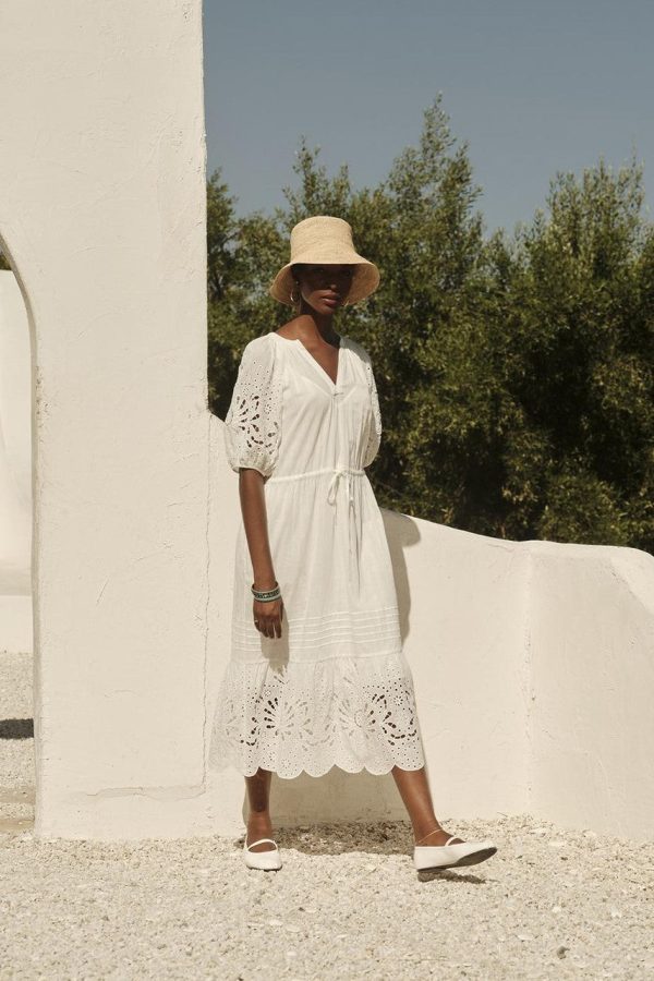Velvet By Graham & Spencer Nadia Embroidered Cotton Lace Dress Ecru Size L